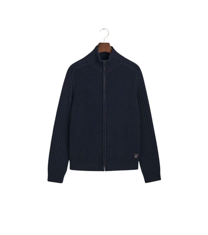 Gant Textured Wool Blend Zip Cardigan 433 evening blue