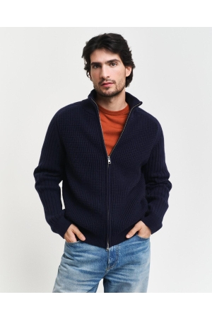 Gant Textured Wool Blend Zip Cardigan 433 evening blue