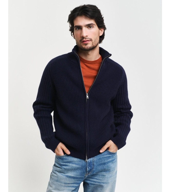 Gant Textured Wool Blend Zip Cardigan 433 evening blue