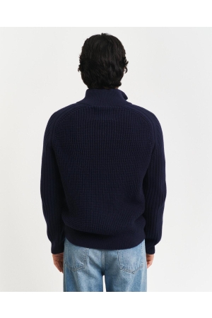 Gant Textured Wool Blend Zip Cardigan 433 evening blue