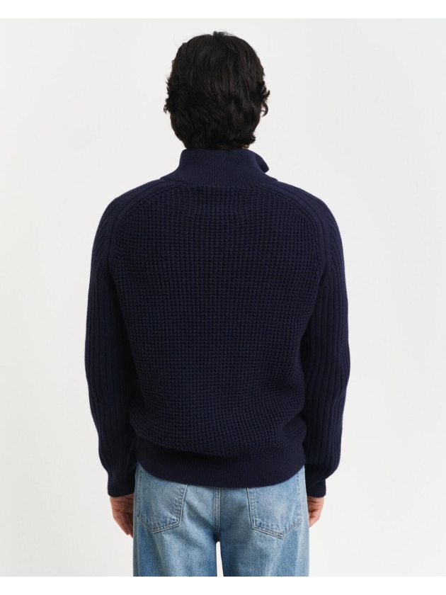 Gant Textured Wool Blend Zip Cardigan 433 evening blue