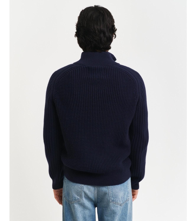 Gant Textured Wool Blend Zip Cardigan 433 evening blue