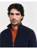 Gant Textured Wool Blend Zip Cardigan 433 evening blue
