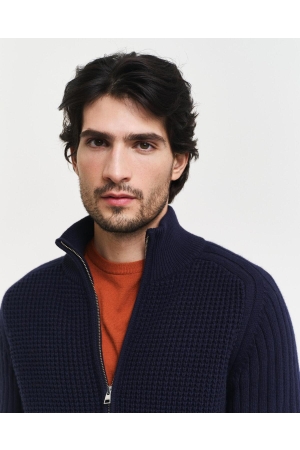Gant Textured Wool Blend Zip Cardigan 433 evening blue
