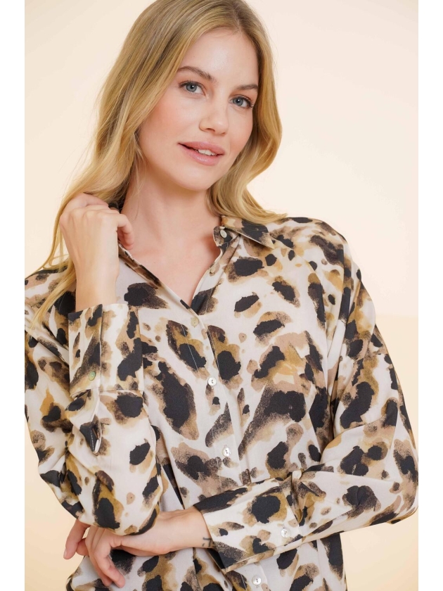 Geisha Blouse AOP leopard 720 Sand/brown/black