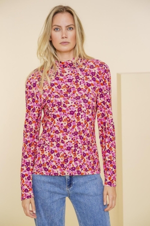 Geisha T-shirt AOP flowers 420 pink/burgundy/orange