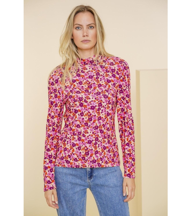 Geisha T-shirt AOP flowers 420 pink/burgundy/orange