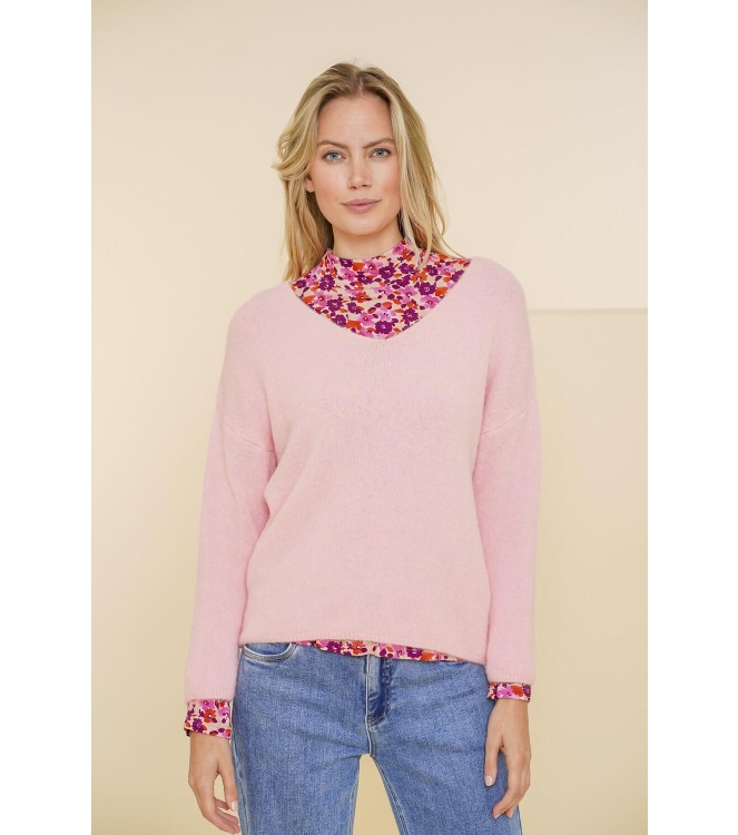 Geisha T-shirt AOP flowers 420 pink/burgundy/orange