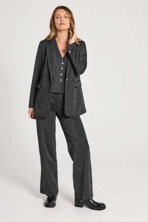 Freequent Milano rib w.metallic pants 9225 Black w.silver
