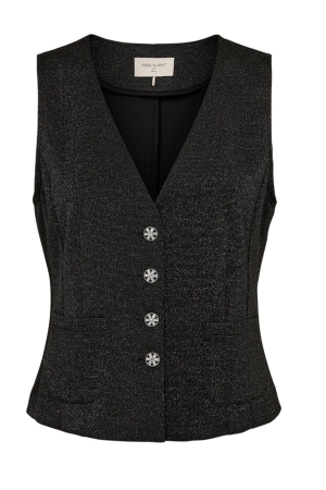 Freequent Milano rib w.metallic Gilet 9225 Black w.silver