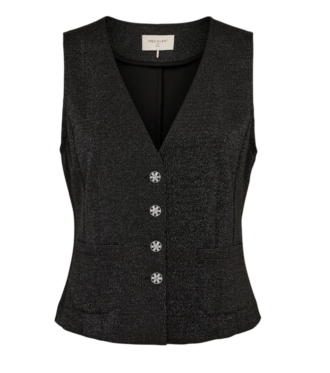 Freequent Milano rib w.metallic Gilet 9225 Black w.silver