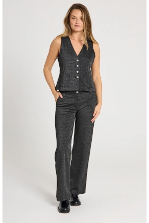 Freequent Milano rib w.metallic Gilet 9225 Black w.silver