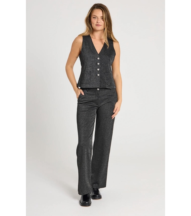 Freequent Milano rib w.metallic Gilet 9225 Black w.silver