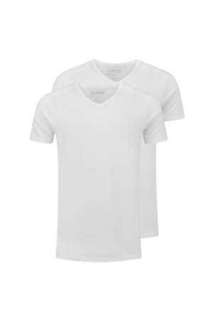 Slater BASIC FIT 2-pack T-shirt V-neck  s/ White