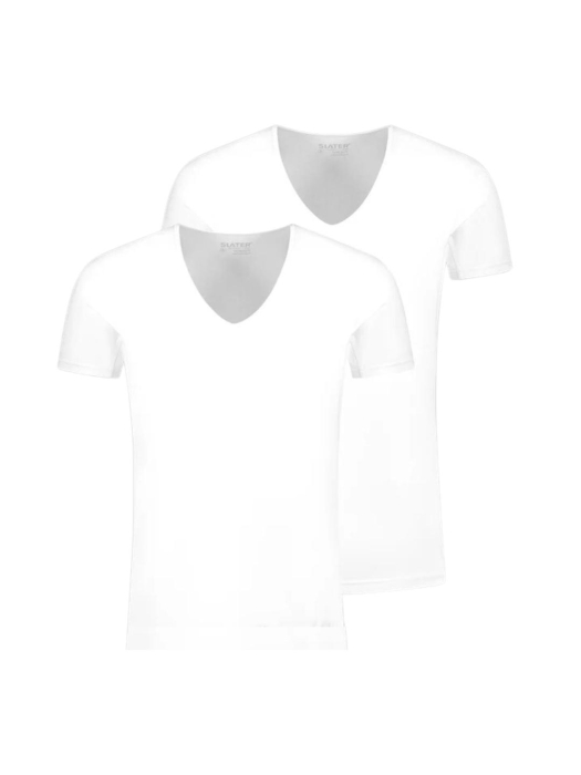 Slater TENCEL 2-pack T-shirt deep V-neck s White