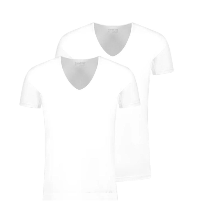 Slater TENCEL 2-pack T-shirt deep V-neck s White