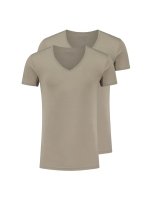 Slater TENCEL 2-pack T-shirt deep V-neck s Khaki