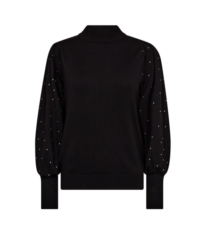 Freequent High neck sleev w. rhinestone Black