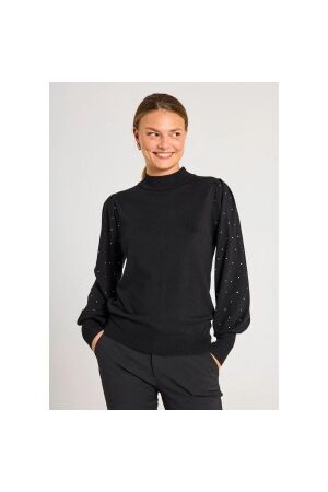 Freequent High neck sleev w. rhinestone Black