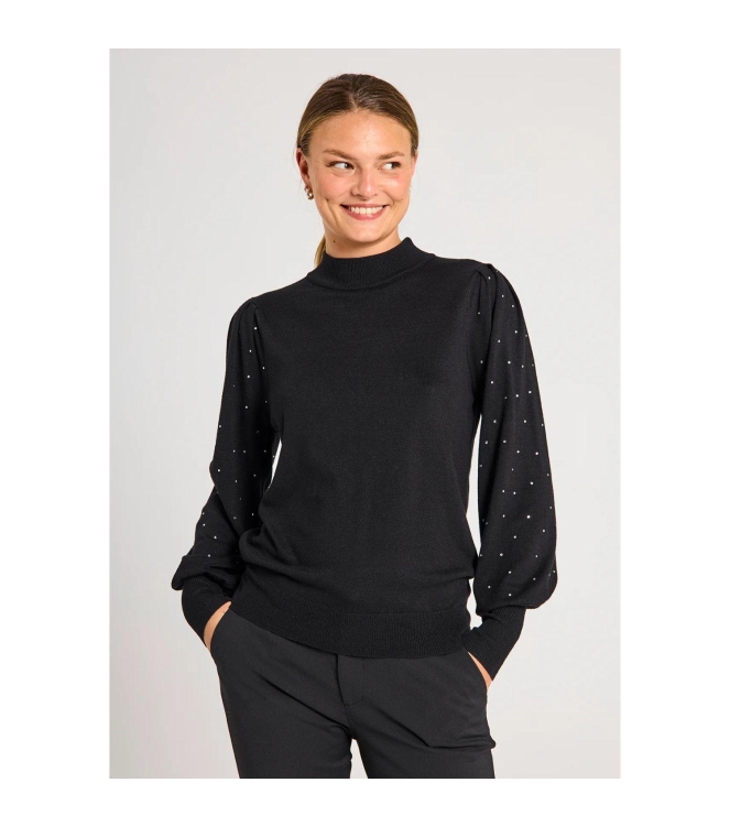 Freequent High neck sleev w. rhinestone Black