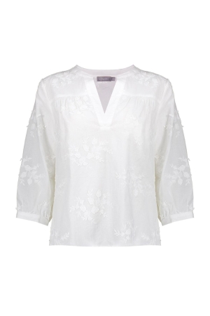 Geisha Top embroidery flowers white