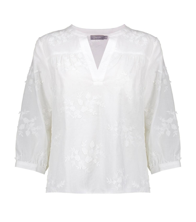 Geisha Top embroidery flowers white