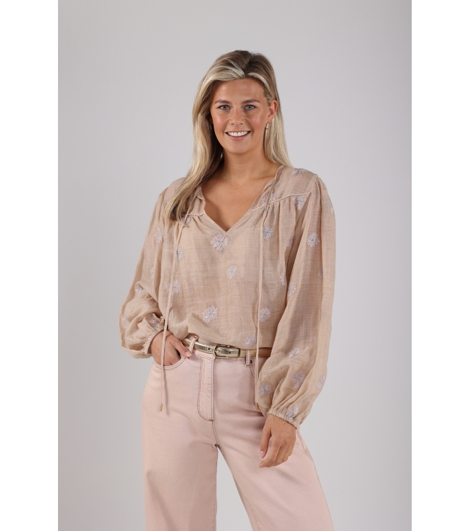NUKUS Kaoutar Blouse Embroidery 9 sand