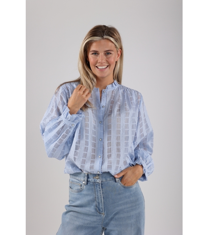 NUKUS Jenna Blouse Check 46 sky