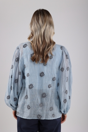 NUKUS Kaoutar Blouse Embroidery 46 sky