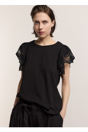 Summum Woman Butterfly sleeve top with lace 990 Black