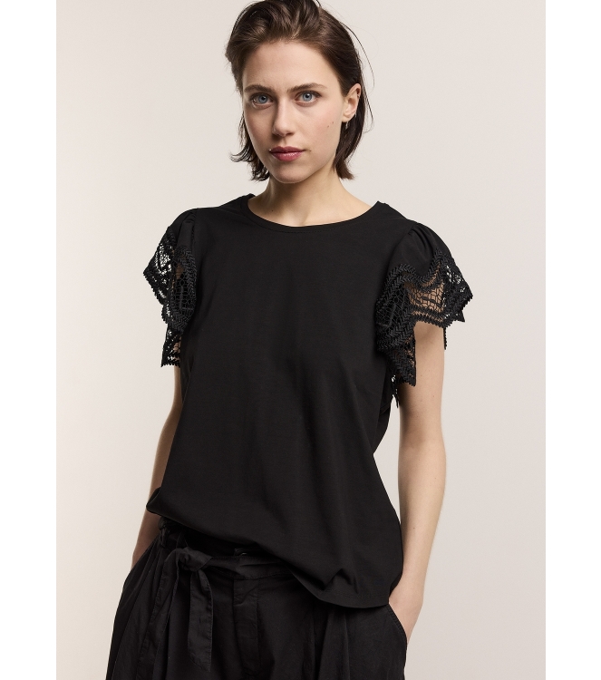Summum Woman Butterfly sleeve top with lace 990 Black