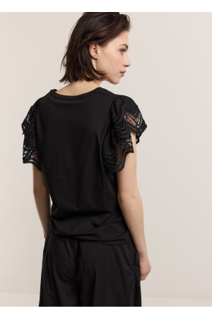 Summum Woman Butterfly sleeve top with lace 990 Black