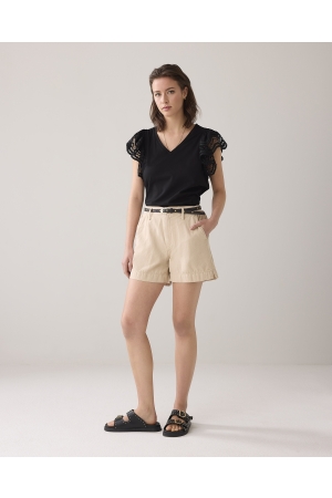 Summum Woman Butterfly sleeve top with lace 990 Black