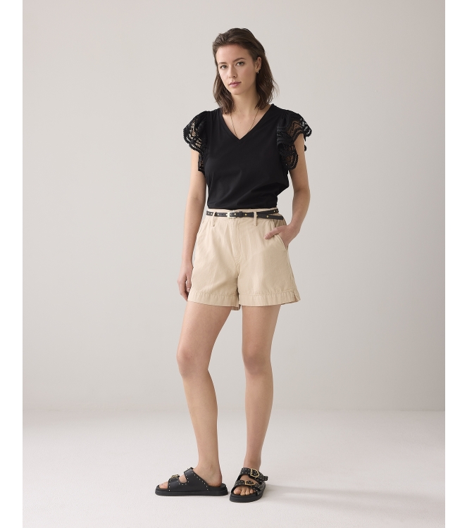 Summum Woman Butterfly sleeve top with lace 990 Black