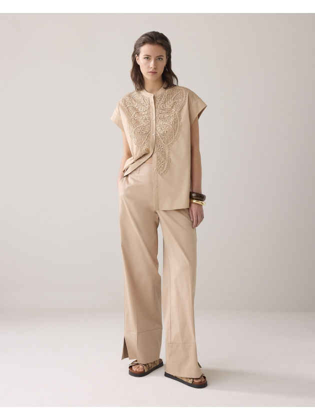Summum Woman Trousers long cotton stretch 707 Sesame