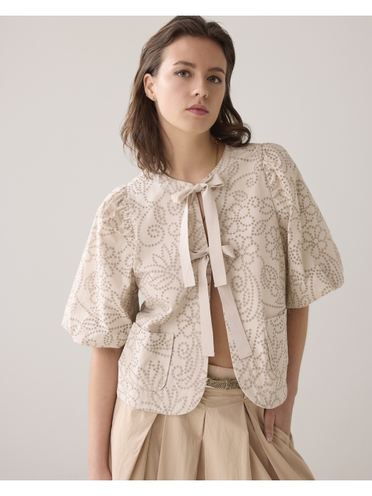 Summum Woman Top laser cut dots 707 Sesame
