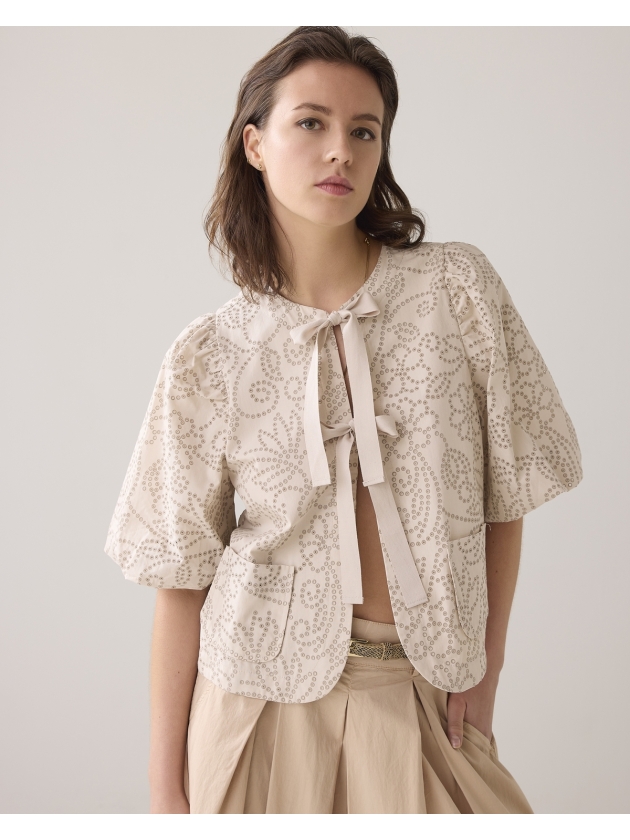 Summum Woman Top laser cut dots 707 Sesame