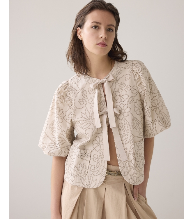 Summum Woman Top laser cut dots 707 Sesame