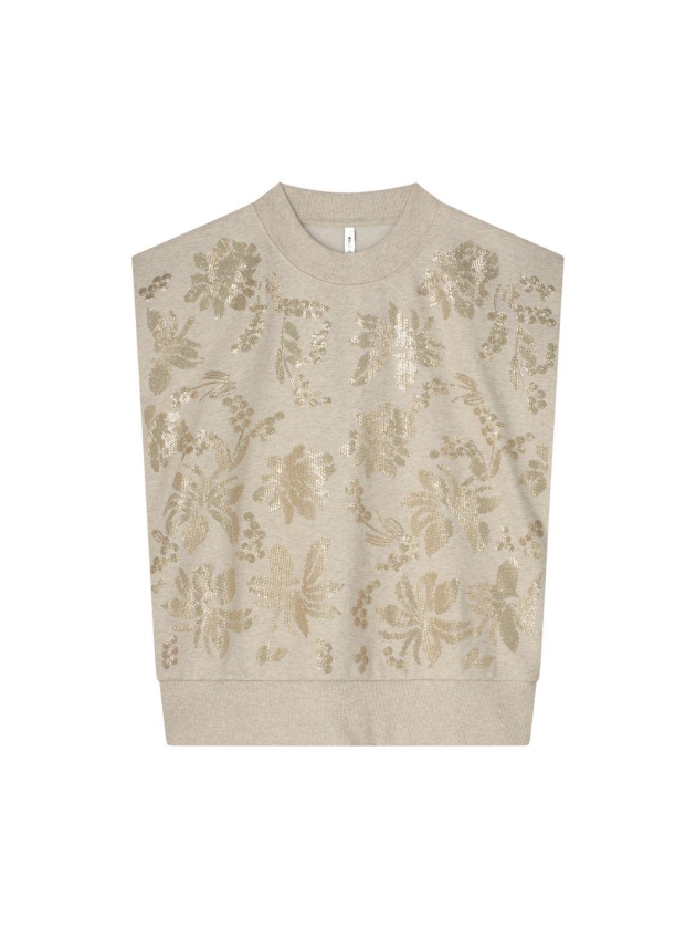 Summum Woman Short sleeve embellished sweatshirt 702 Pebble beige