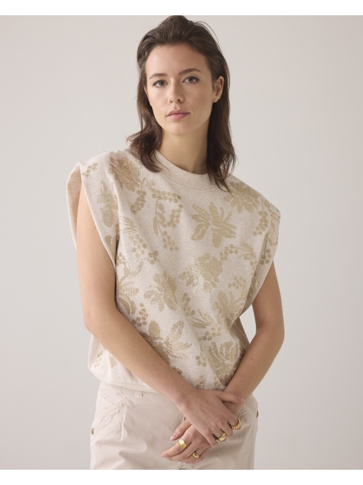 Summum Woman Short sleeve embellished sweatshirt 702 Pebble beige