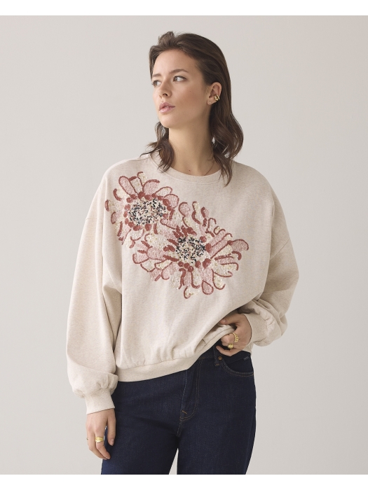 Summum Woman Long sleeve embellished sweatshirt 702 Pebble beige