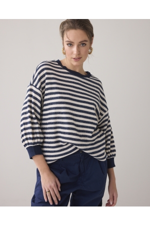 Summum Woman Jersey Sweater Waffle Lurex Stripe 480 Navy noir
