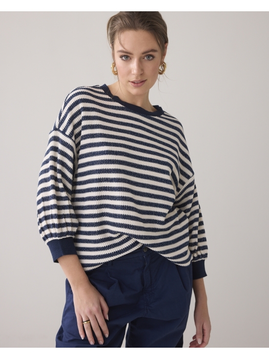 Summum Woman Jersey Sweater Waffle Lurex Stripe 480 Navy noir