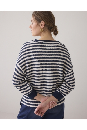 Summum Woman Jersey Sweater Waffle Lurex Stripe 480 Navy noir