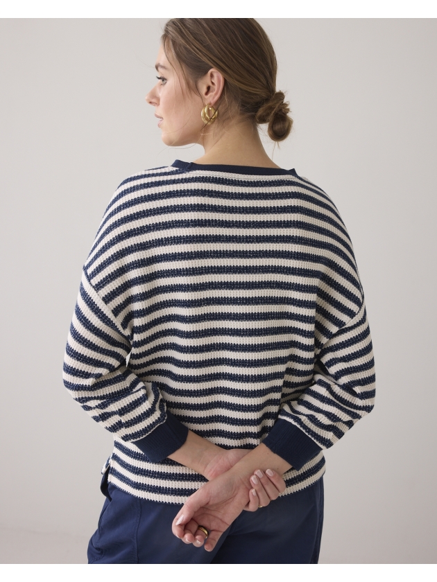 Summum Woman Jersey Sweater Waffle Lurex Stripe 480 Navy noir