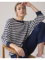 Summum Woman Jersey Sweater Waffle Lurex Stripe 480 Navy noir