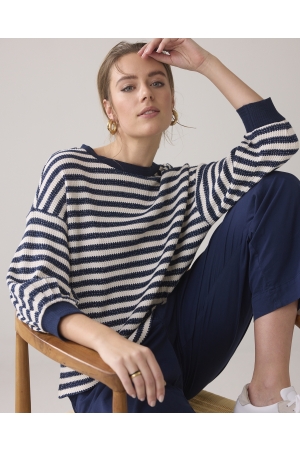 Summum Woman Jersey Sweater Waffle Lurex Stripe 480 Navy noir