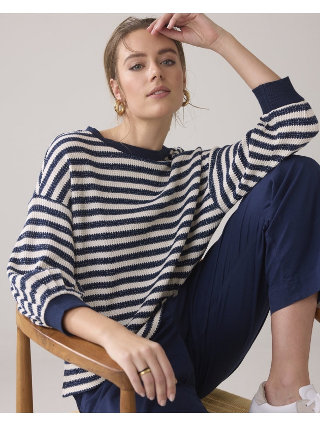 Summum Woman Jersey Sweater Waffle Lurex Stripe 480 Navy noir