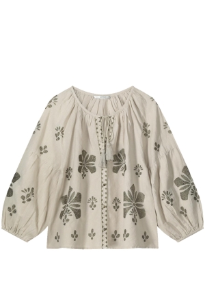 Summum Woman Long sleeve top Linen Heavy Embroidery 702 Pebble beige