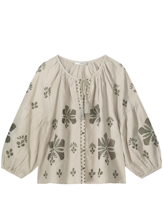 Summum Woman Long sleeve top Linen Heavy Embroidery 702 Pebble beige